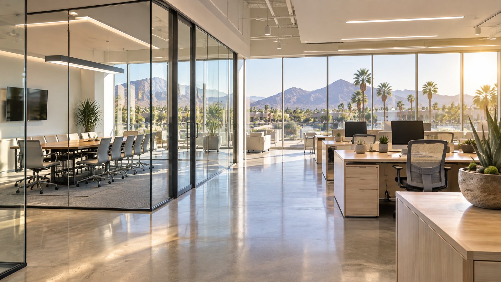 Spotless modern office interior with glass walls in Gilbert, Arizona